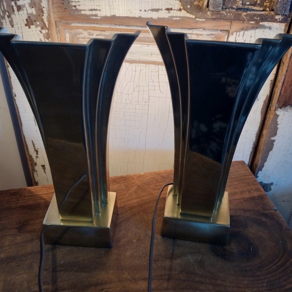 Stiffel lamps Fan Art Deco pair